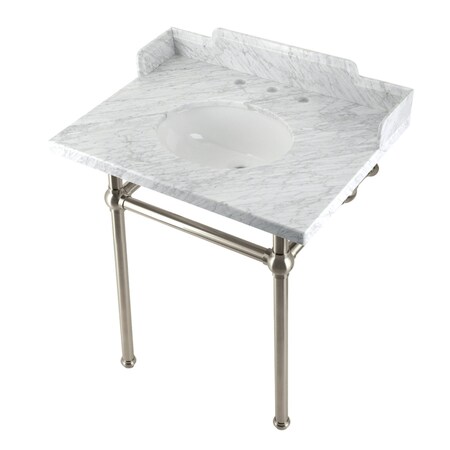 Kingston Brass 30 Carrara Marble Console Sink with Brass Legs, Marble WhiteBrushed Nickel LMS30MB8
